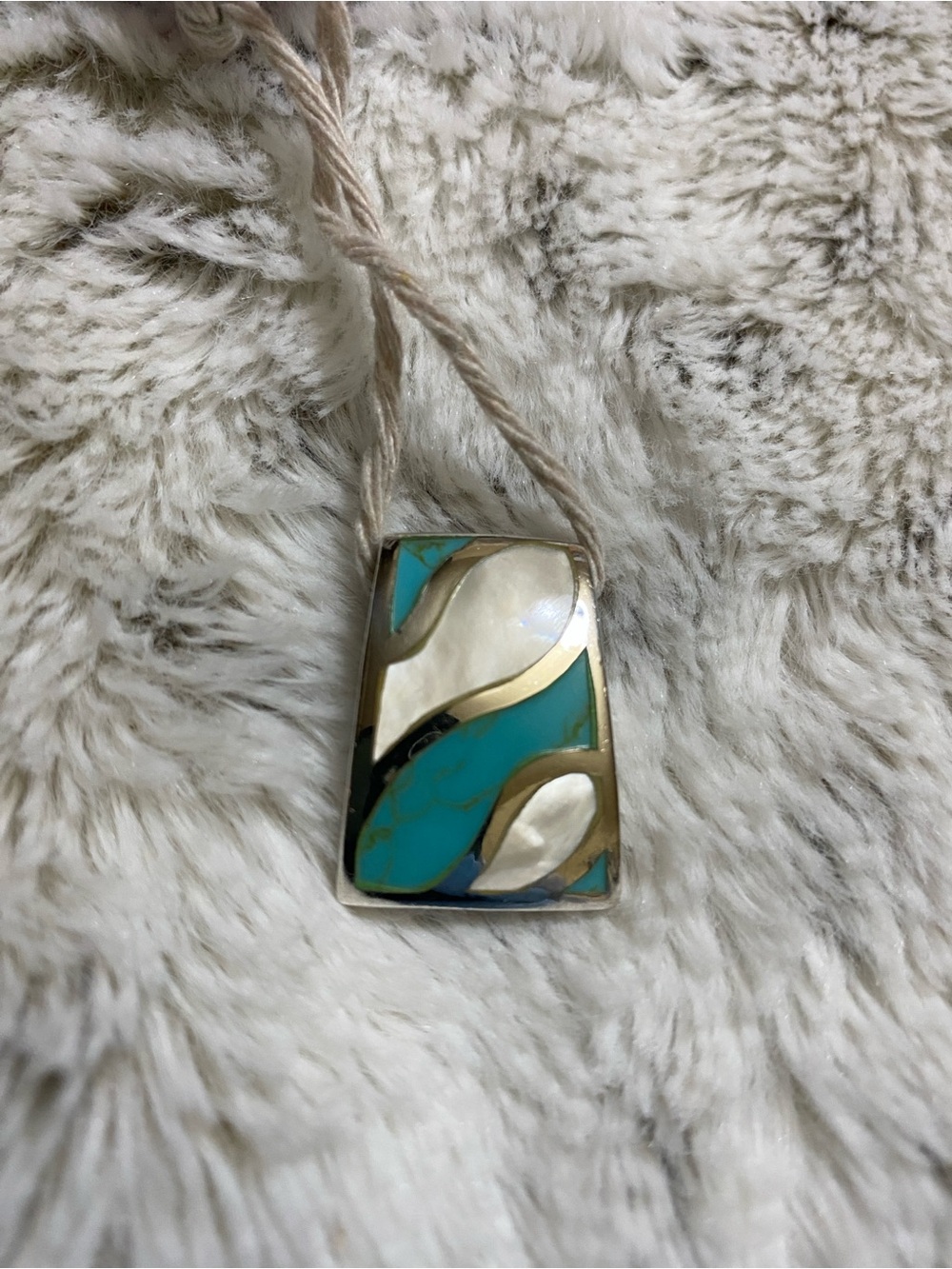 Sterling Moonstone and Turquoise Inlay Pendant - Blue/White